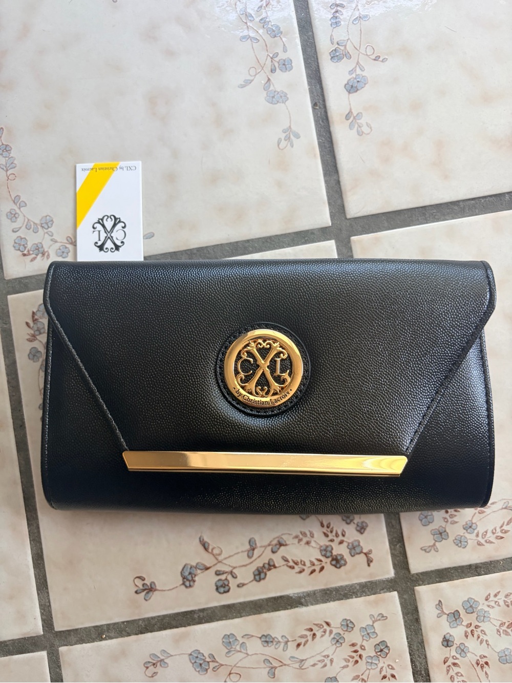NWT- CHRISTIAN LACROIX PARIS CAVIAR CLUTCH WITH DETACHABLE CHAIN